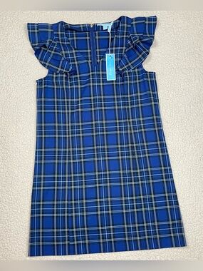 Draper James Ruffle Shoulder Plaid Short Sleeve Dress